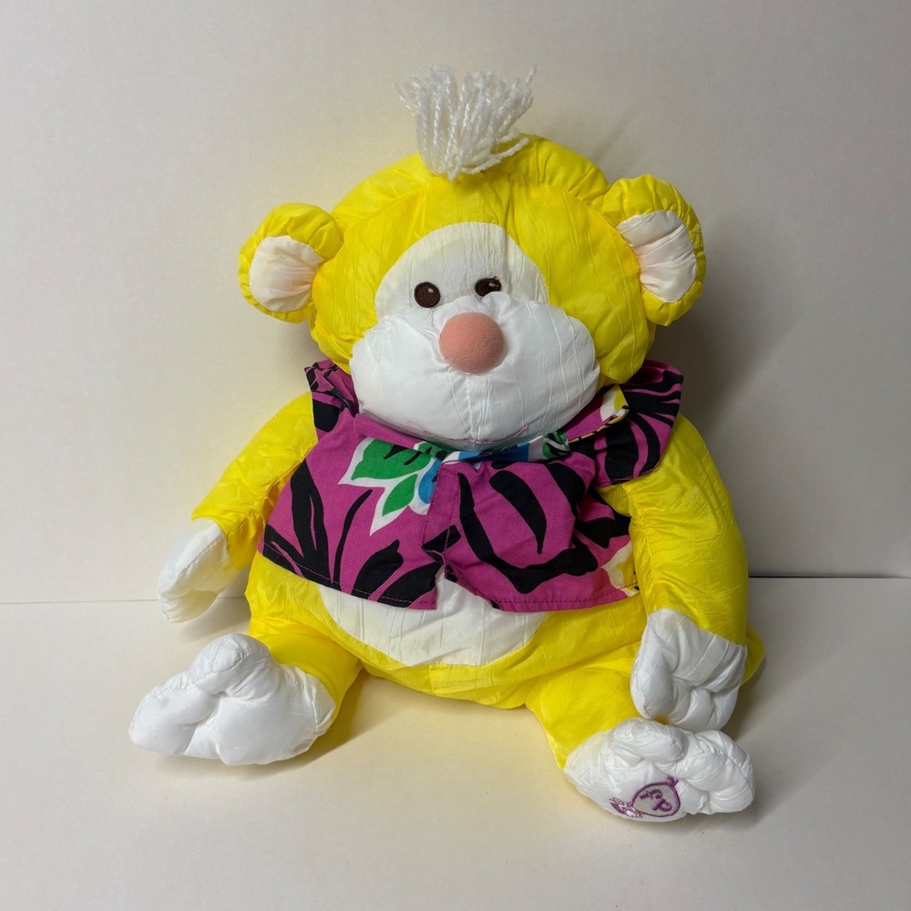Vintage Fisher Price Puffalump Monkey Yellow Nylon Plush Tropical Shirt 1980s